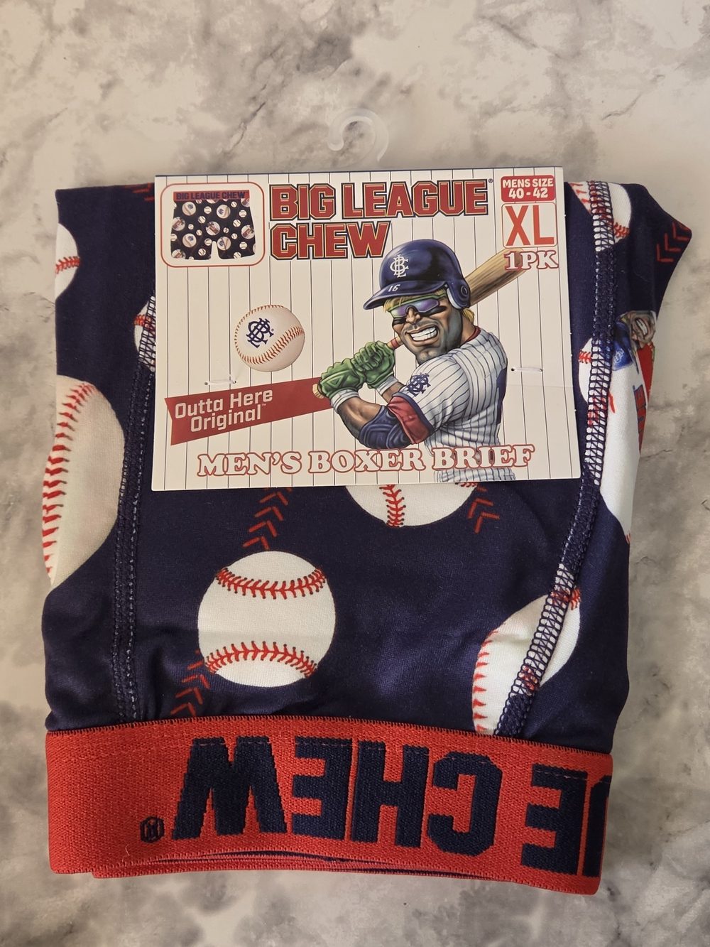 Big League Chew Men’s Baseball Print Boxer Briefs - Navy/Red - XL